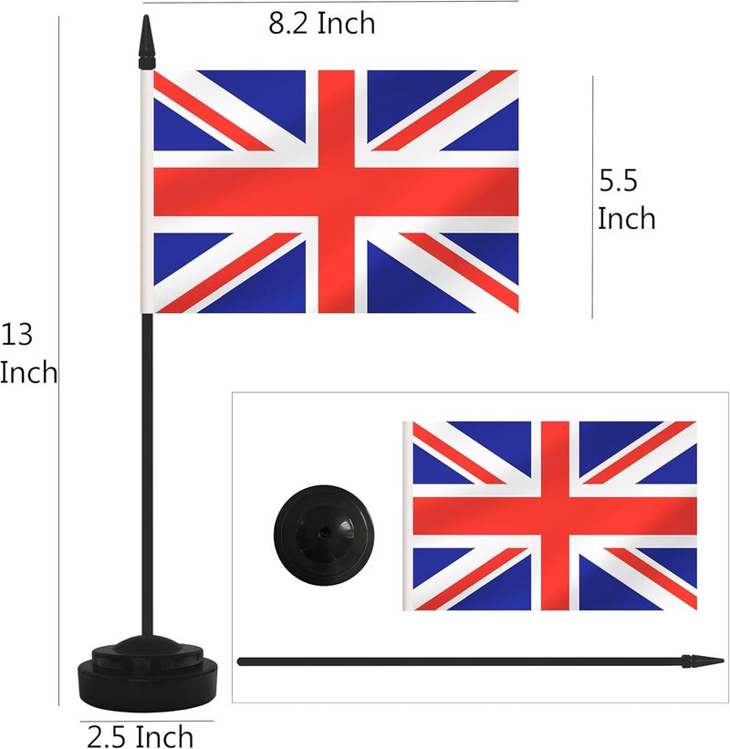 Yamiuo 2 Pack UK Desk Flag Set, Britain Desktop Small Miniature Table Office Flag with 12" Black Pole and Black Base, Offices, Classroom, Home, Festival Decoration (UK) - Image 2